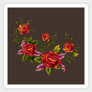 Red roses embroidery bouquet Sticker